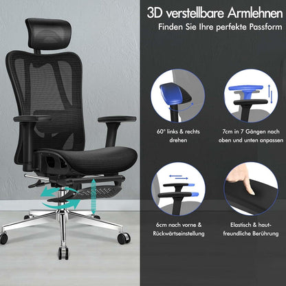 ALFORDSON Ergonomischer Bürostuhl Schwarz Drehstuhl Netzstuhl Lordosenstütze 180