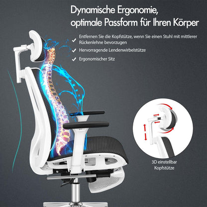 Alfordson Bürostuhl Ergonomisch Schwarz Weiß Netzstuhl Lordosenstütze Hüftkissen