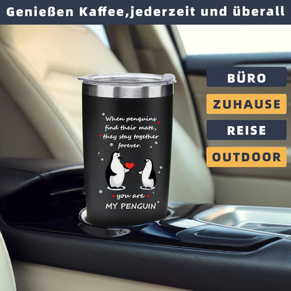 Romantischer Pinguin Kaffee Thermobecher 600ml für Männer