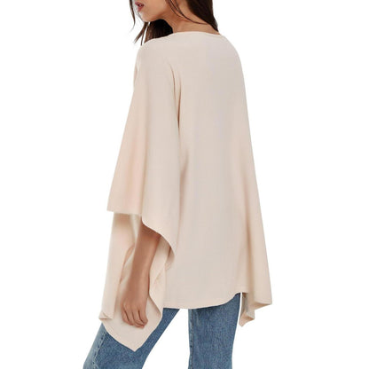 Damen Poncho Elegant Strick Beżowy – Lockerer Pullover-Poncho