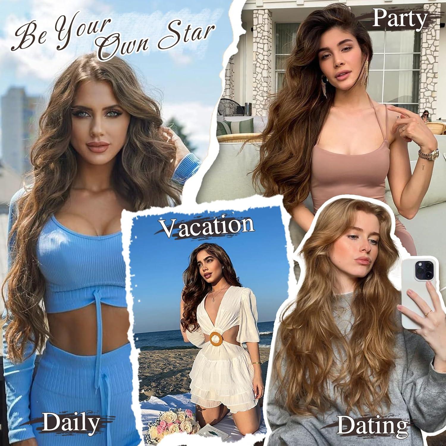 Clip in Extensions 50CM Wellige Haarverlängerungen 6 Stück Braun