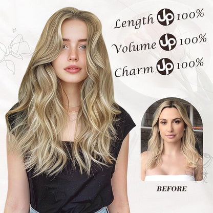 BARSDAR Clip in Extensions 6PCs Wellige Haarverlängerungen 40CM - GlodenblondHighlights