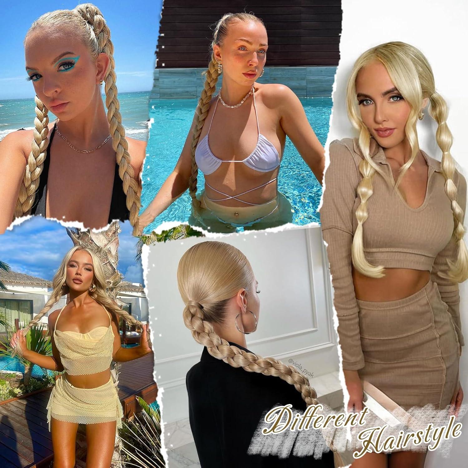 66cm Blond Braid Extensions Pferdeschwanz Haarteil - Synthetikhaar