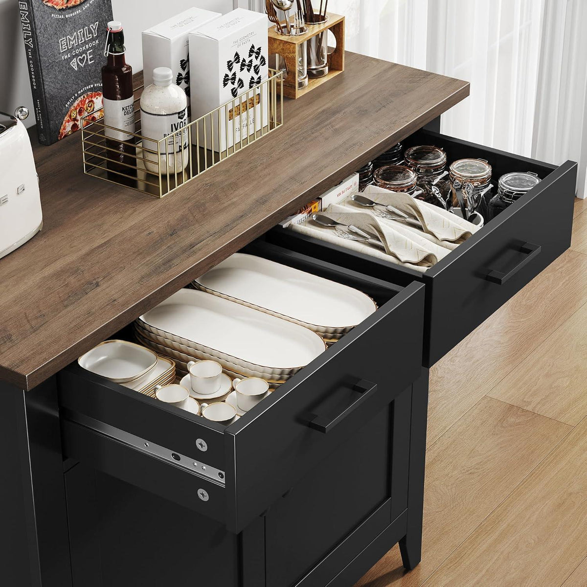 Küchenschrank mit Arbeitsplatte & Schubladen im Landhausstil Schwarz