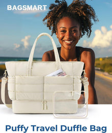 BAGSMART Reisetasche 38l Damen Weekender mit Schuhfach Beige