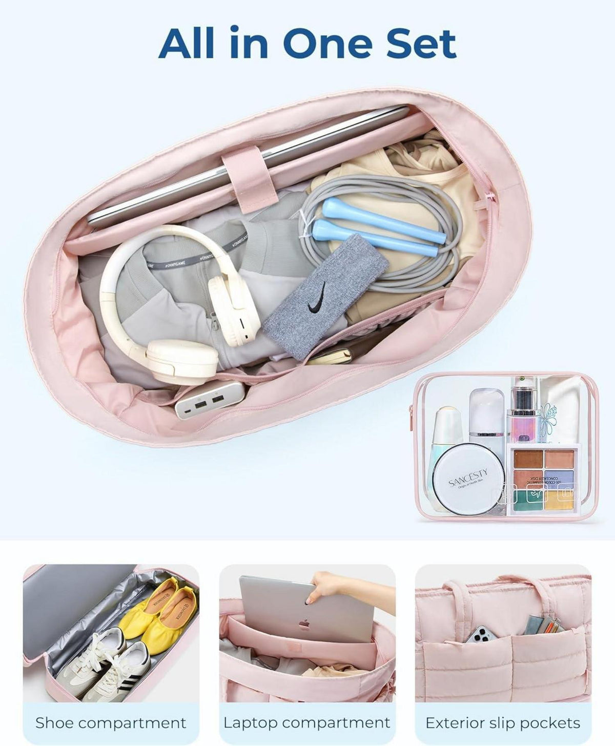 BAGSMART Große Reisetasche Damen 38l mit Schuhfach, Weekender Wasserabweisend Tasche Beige