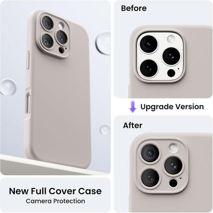 ORNARTO iPhone 16 Pro Hülle Flüssiges Silikon 6.3 Zoll Stoßfest Kameraschutz Mikrofaser - 2 Schutzfolien - Natur-Titan