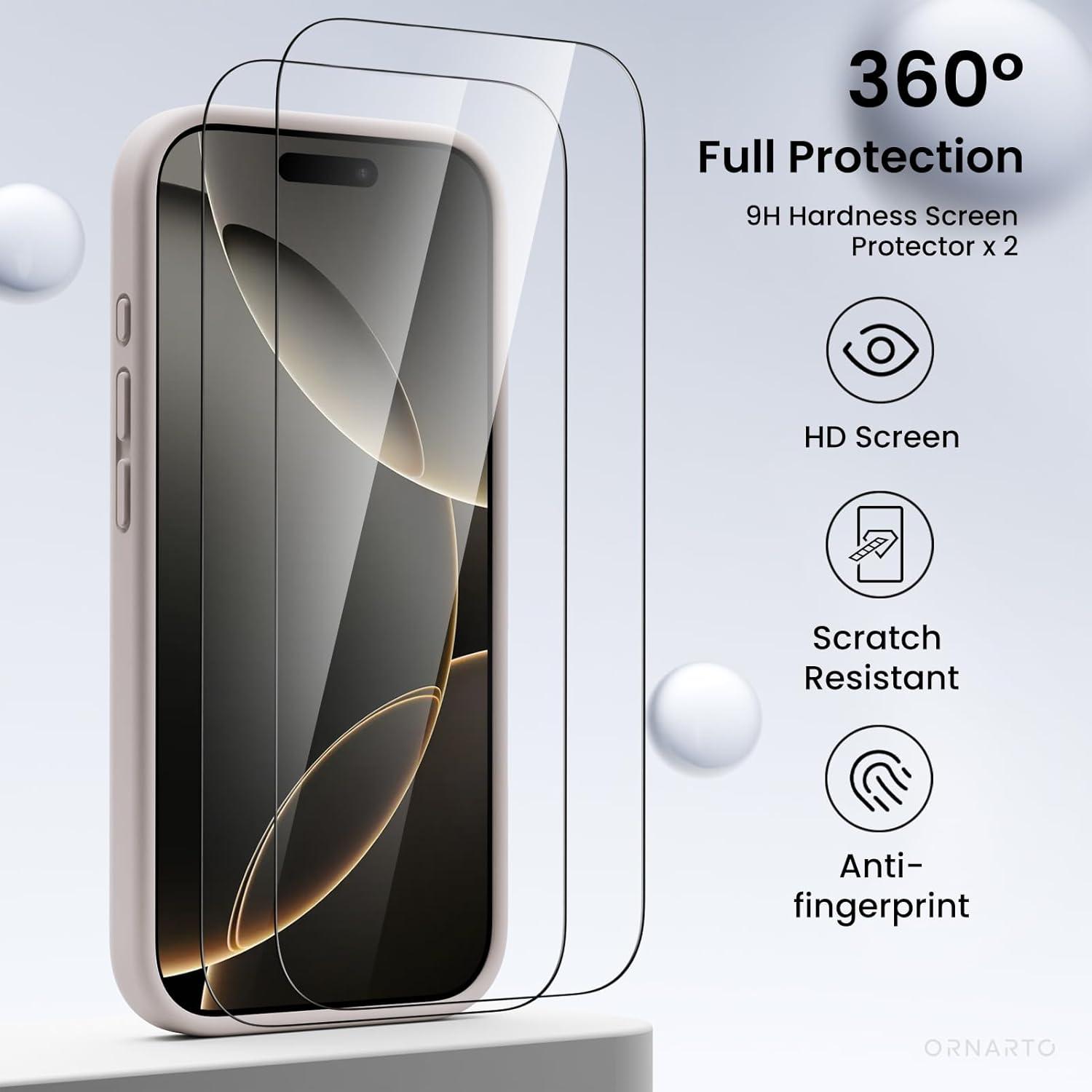 iPhone 16 Pro Hülle Silikon Kameraschutz 2 Schutzfolien 6.3 Zoll Natur