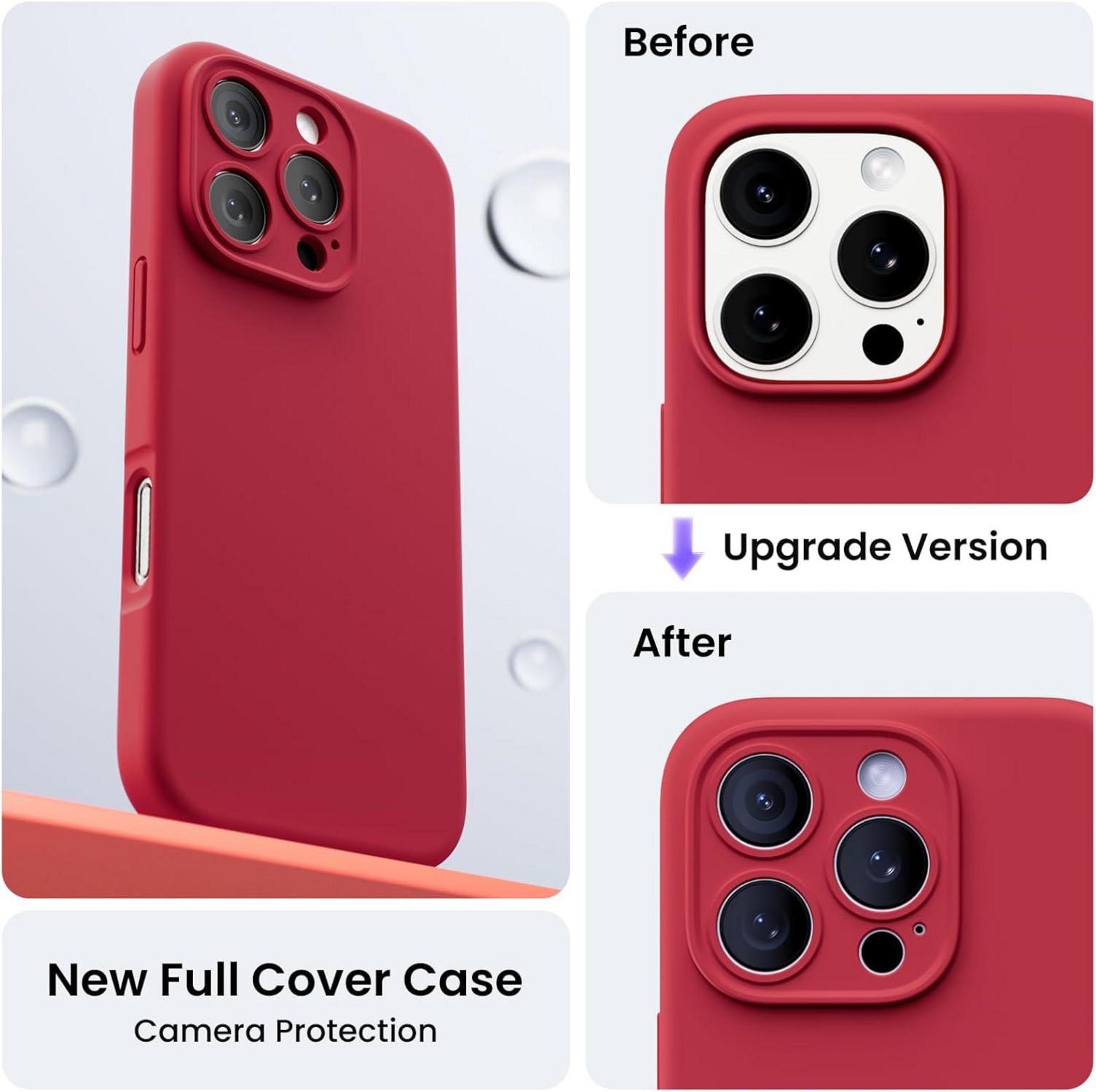 ORNARTO iPhone 16 Pro Hülle Kameraschutz 2 Schutzfolien Silikon Rot
