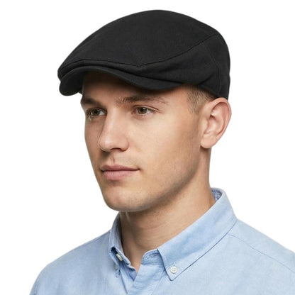 Herren Schiebermütze mit Futter – Gatsby Flatcap Newsboy Cap Schwarz