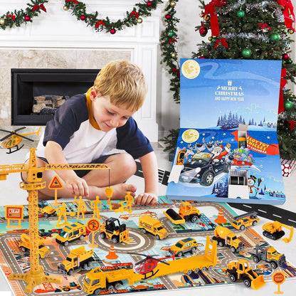 iZoeL Adventskalender 2024 Autos Baustelle Kinder Jungen 24 Fahrzeuge aus Legierung