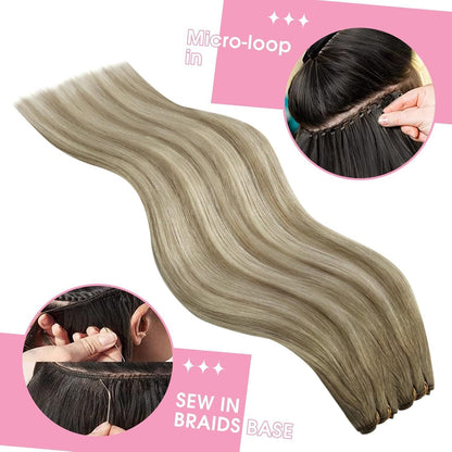 Echthaar Tressen Ombre 50cm - Hellbraun/Platinblond