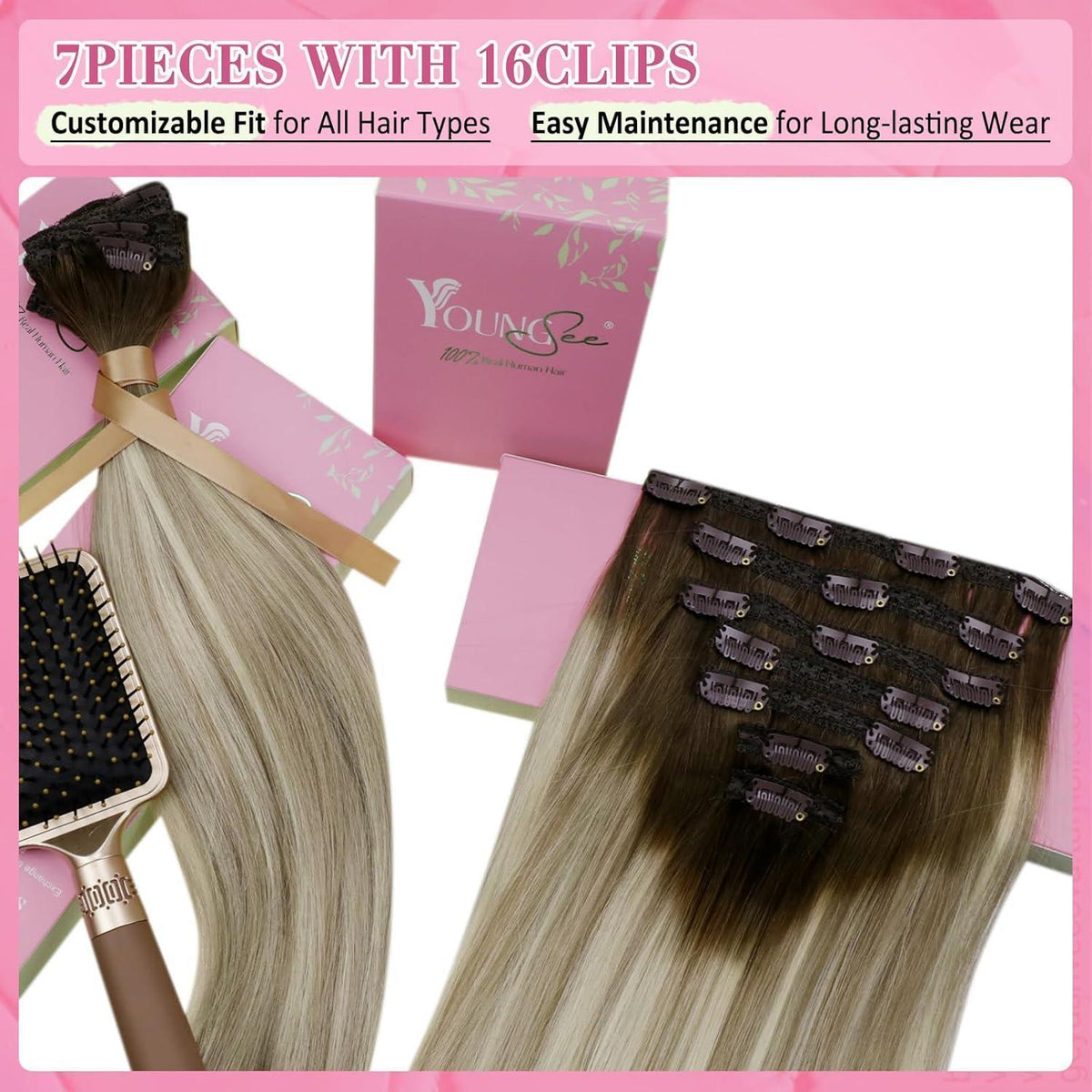 Clip-in Echthaar Extensions Dunkelbraun Ombre Blond 50cm