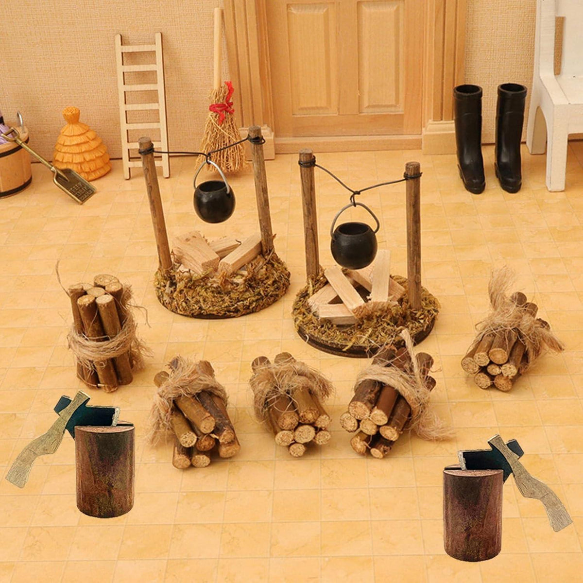 Miniatur Lagerfeuer Wichtelzubehör Weihnachten Axt Puppenhaus Krippen Bonfire