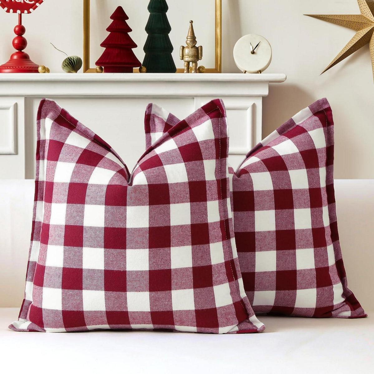 Weihnachtliche Tartan Kissenbezüge 2er Set Rot Weiß 40x40cm