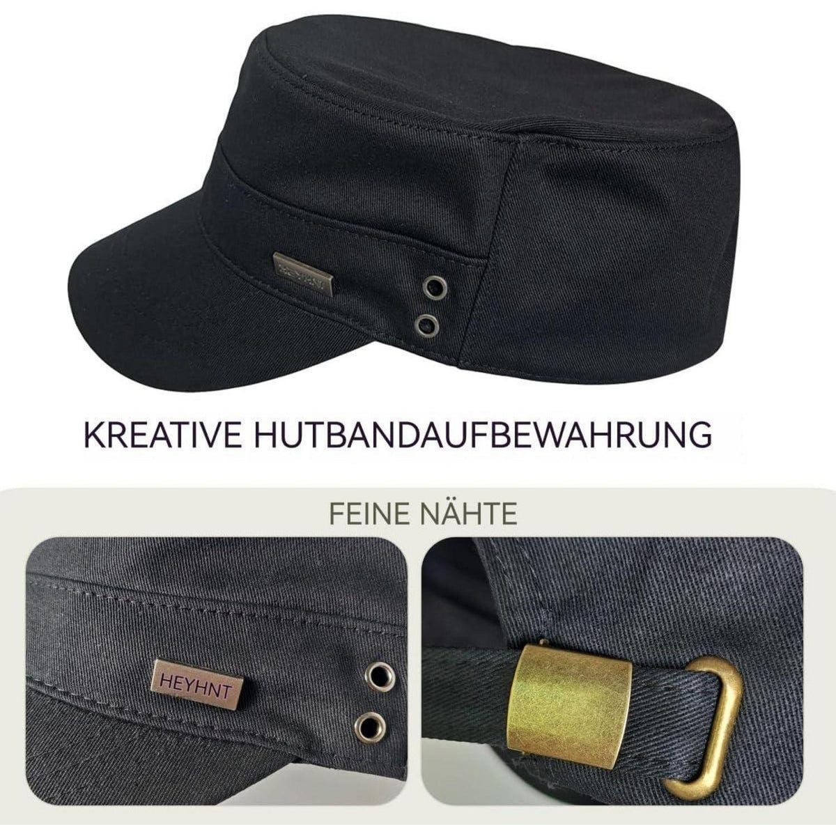 Military Cap Herren – Verstellbare Army Flat Cap Schwarz