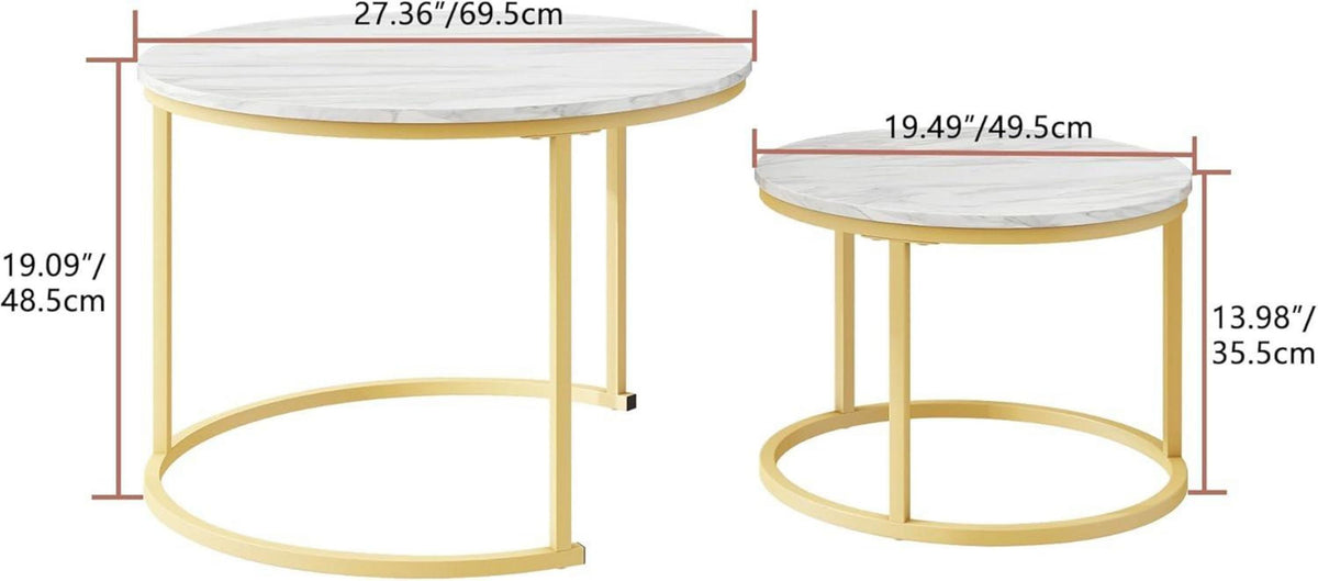 HOJINLINERO Runder Couchtisch 2er-Set Holz Gold Metall