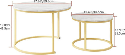 HOJINLINERO Runder Couchtisch 2er-Set Holz Gold Metall