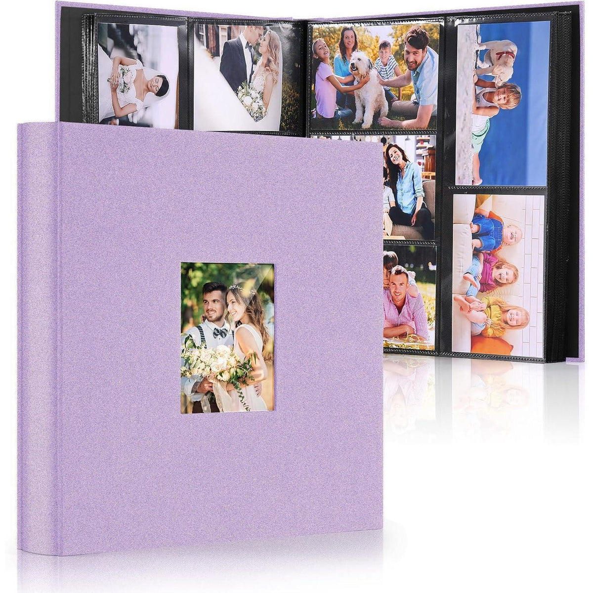 Großes Fotoalbum für 600 Fotos 10x15 cm, Leinen, personalisierbar, Schwarz/Lila