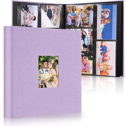 Großes Fotoalbum für 600 Fotos 10x15 cm, Leinen, personalisierbar, Schwarz/Lila