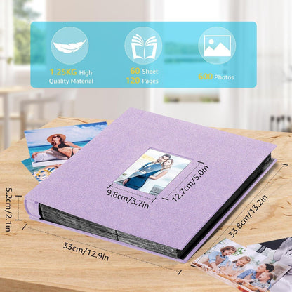 Großes Fotoalbum für 600 Fotos 10x15 cm, Leinen, personalisierbar, Schwarz/Lila