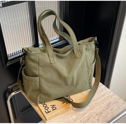 Damen Kord Handtasche Tote Bag Reißverschluss Groß Shopper Umhängetasche