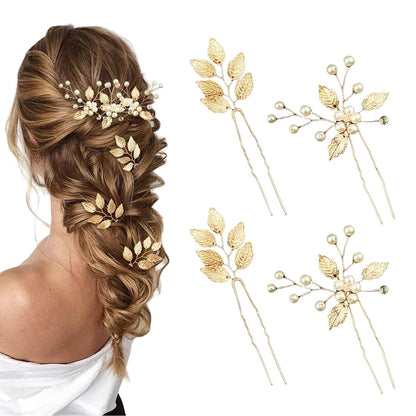 Braut Haarnadeln Goldene Blätter Kristall Perlen Vintage Hochzeit