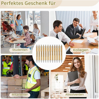 12 Holz Kugelschreiber mit Motivationssprüchen – Geschenkset
