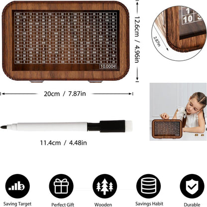 4-in-1 Originelle Holz Spardose Sparbox Zahlen Ankreuzen