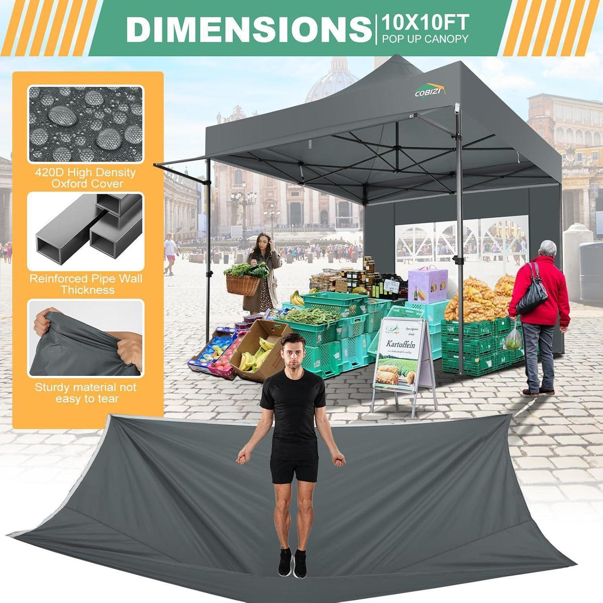 3x3m Faltpavillon wasserdicht & winterfest mit Seitenwänden