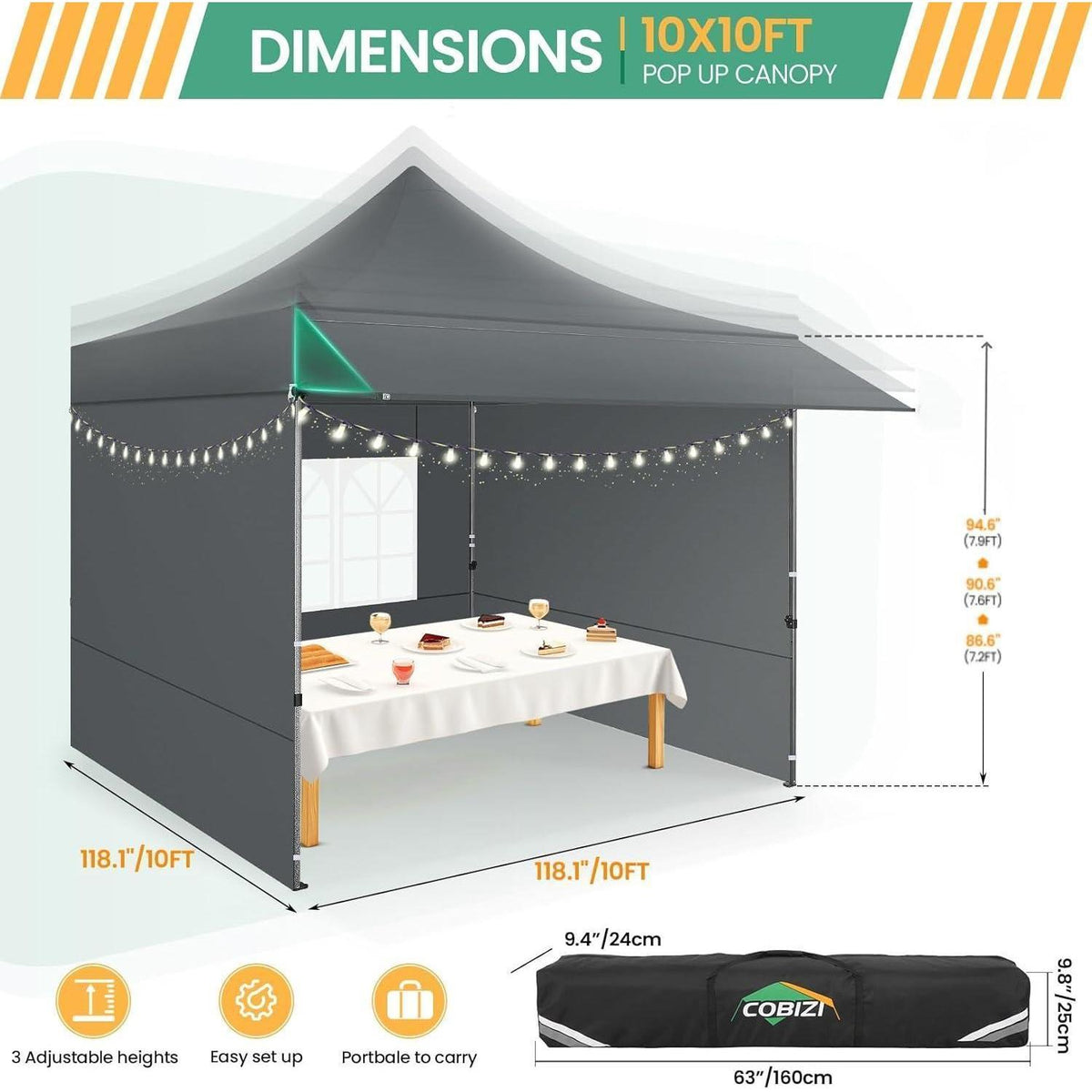 3x3m Faltpavillon wasserdicht & winterfest mit Seitenwänden