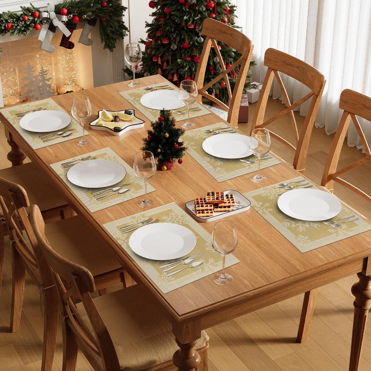Platzsets Weihnachten 6er Set Gold abwaschbar & hitzebeständig