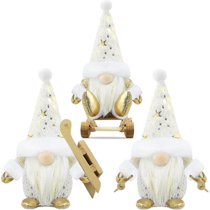 3er Set Weihnachtswichtel – Skandinavische Deko Figuren Weiß & Gold