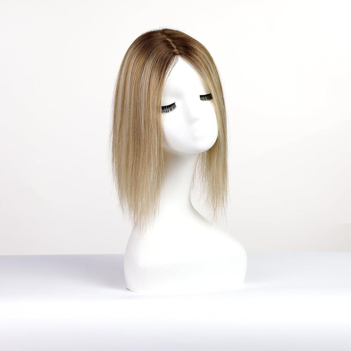 Echthaar Haarteil mit Pony, Ombré Braun Blond, 14 Zoll