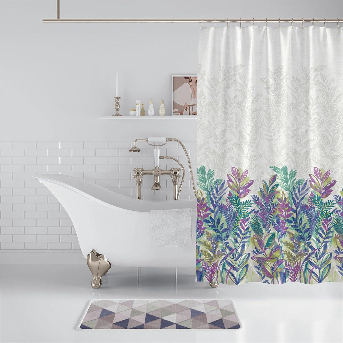 Duschvorhang 180x200 Anti-Schimmel Lila Blätter Pflanzen