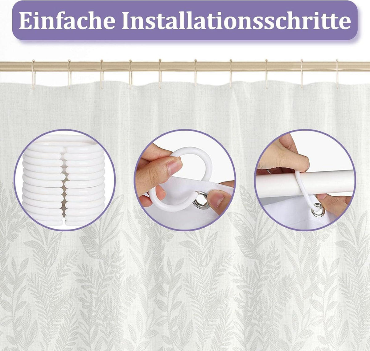 Duschvorhang Anti-Schimmel 180x200 Wasserabweisend lila Blätter