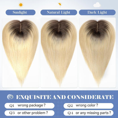 Echthaar Haarteil mit Pony, Ombré Hellblond, 14 Zoll