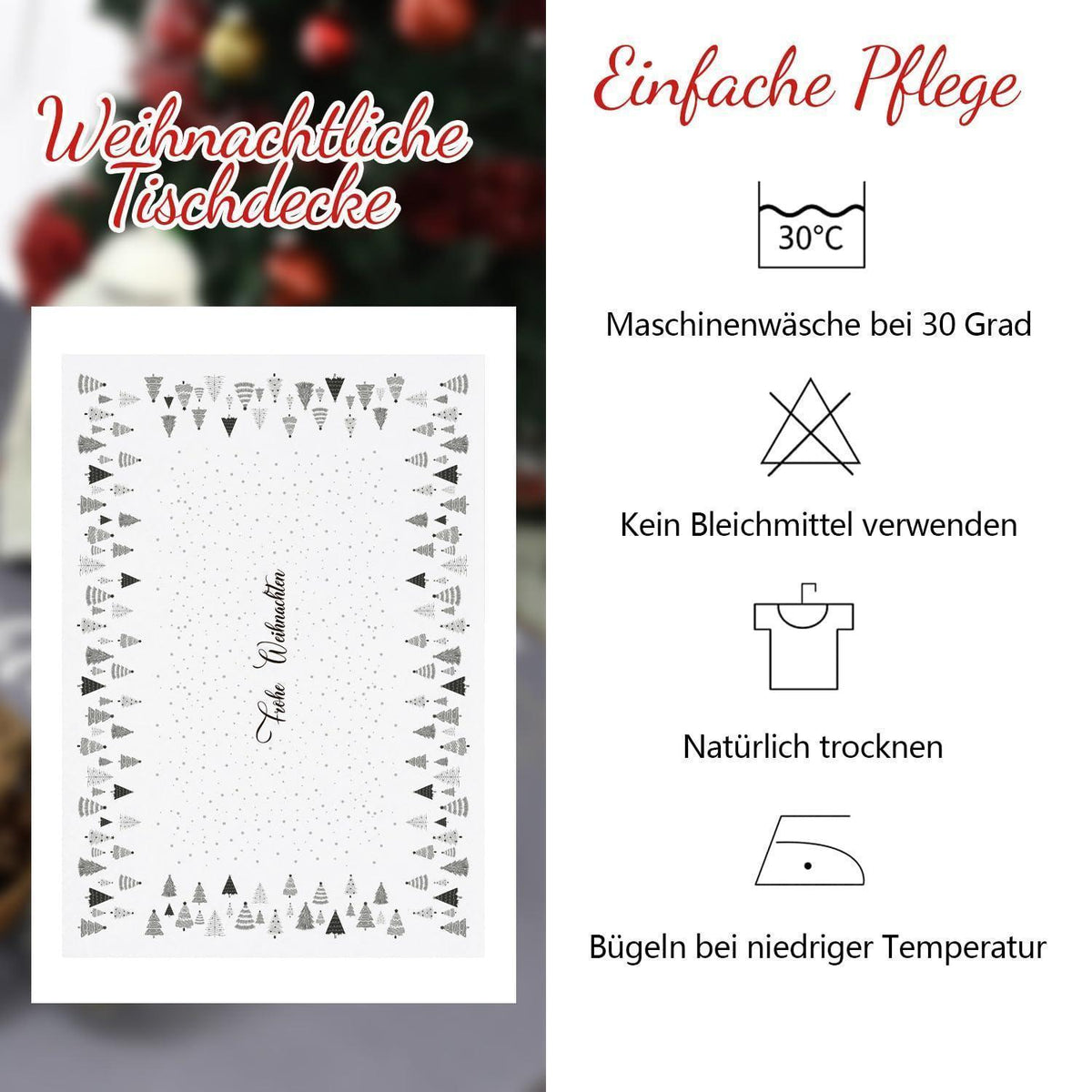 Wasserabweisende Weihnachtstischdecke 140x240 - Schneeflocke & Tannenbaum