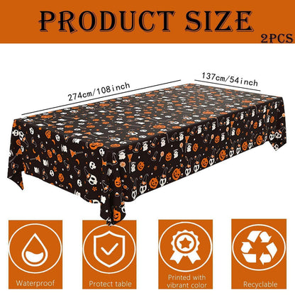 2x Halloween Tischdecke Kürbis Schädel Schwarz Folie