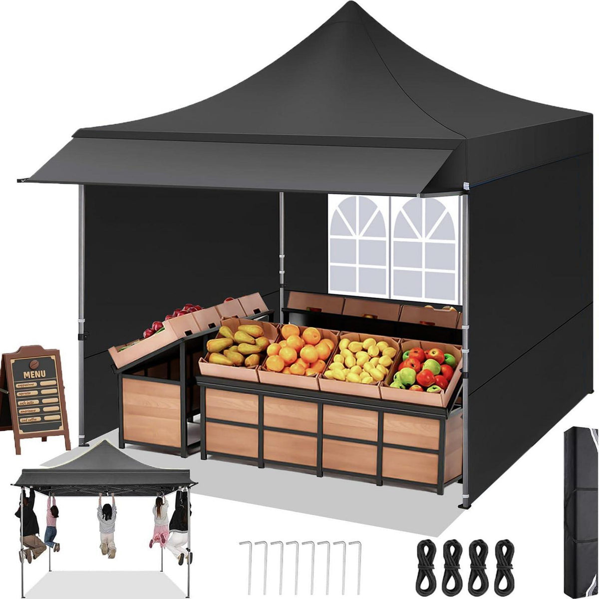 Faltpavillon 3x3 mit Markise – Wasserdicht & Winterfest