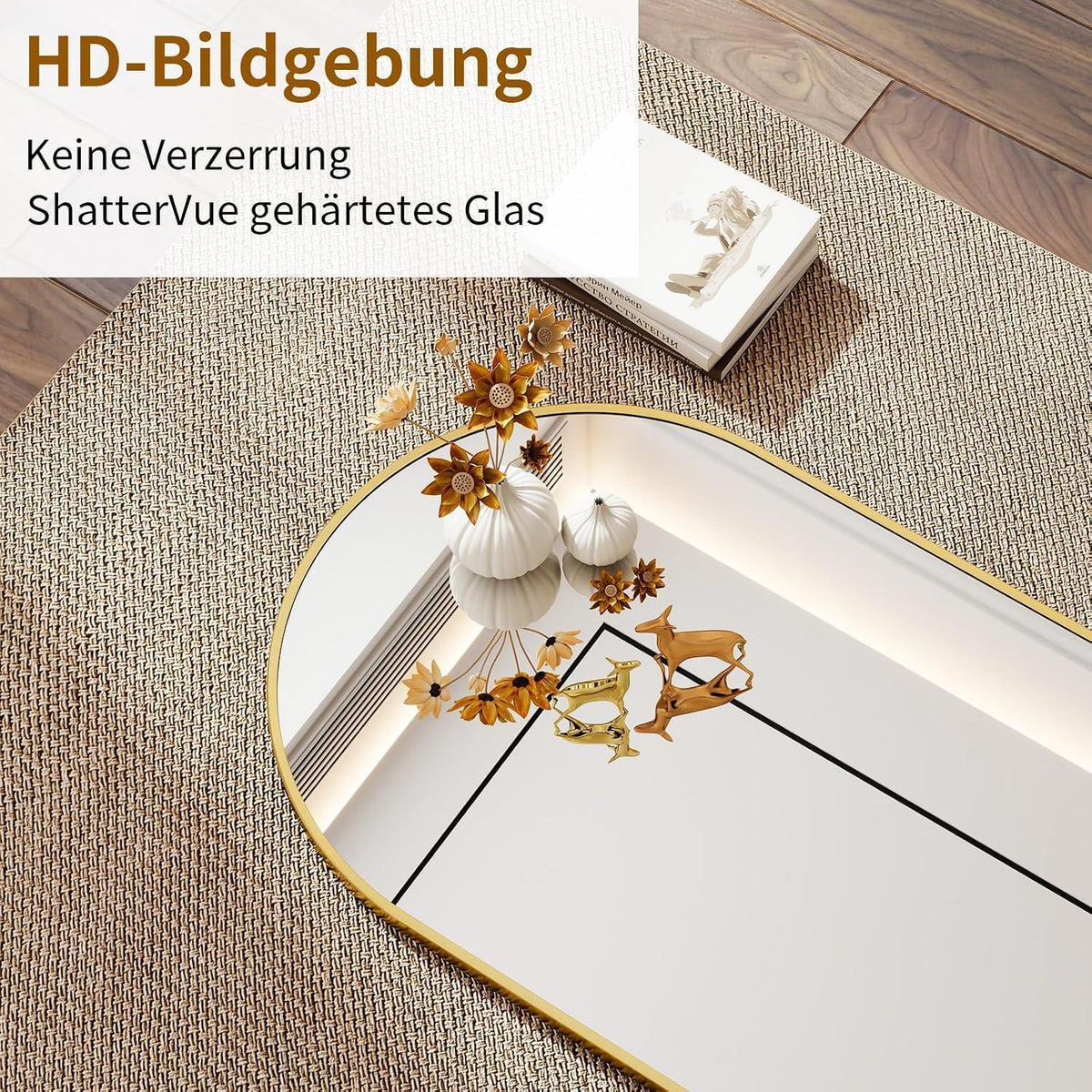 Ovaler Wandspiegel 43x76cm – Gehärtetes Glas, Gold