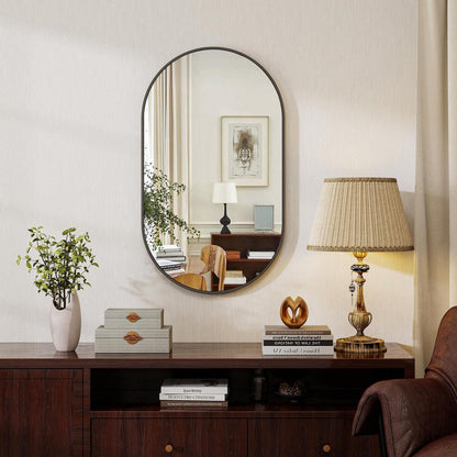 Ovaler Wandspiegel 30x60cm – Gehärtetes Glas, Schwarz