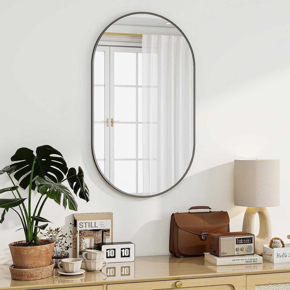 Ovaler Wandspiegel 30x60cm – Gehärtetes Glas, Schwarz