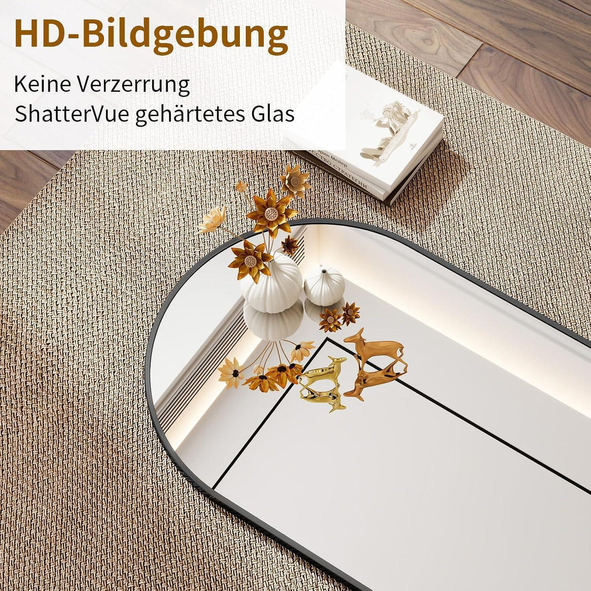 Ovaler Wandspiegel 43x76cm – Gehärtetes Glas, Schwarz