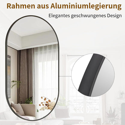 Ovaler Wandspiegel 43x76cm – Gehärtetes Glas, Schwarz