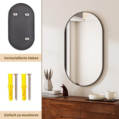 Ovaler Wandspiegel 43x76cm – Gehärtetes Glas, Schwarz