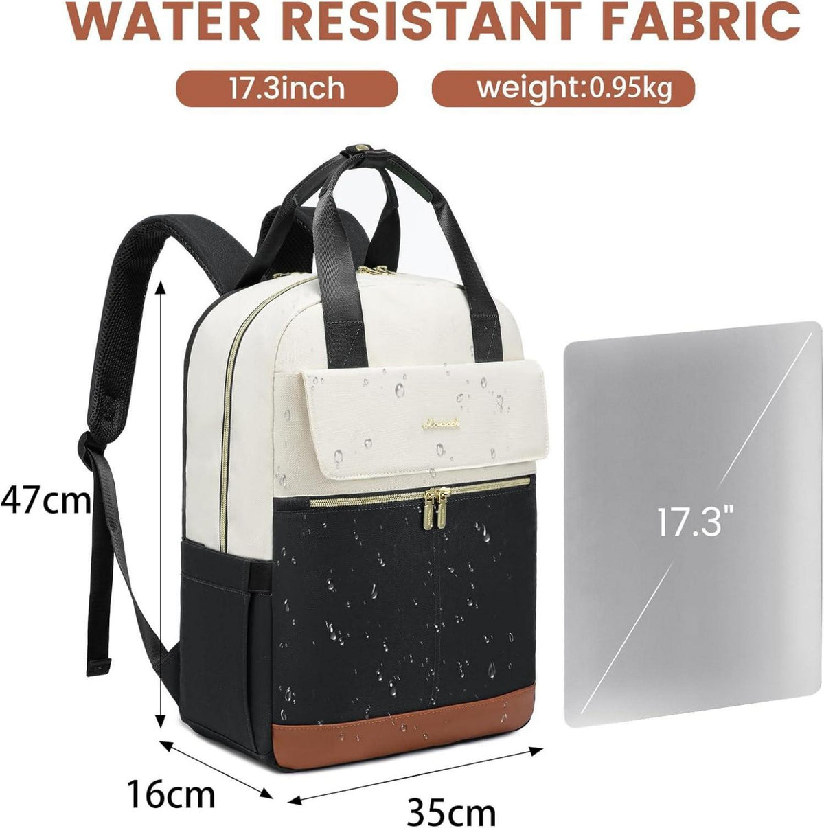 Damen 17 Zoll Laptop Rucksack Wasserdicht Schwarz