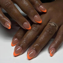 24 Stück Mandel Nägel Orange Französische Künstliche Nägel Press on