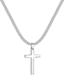 Kreuz Kette Herren Edelstahl Silber Anhänger Halskette 28*15mm 55cm