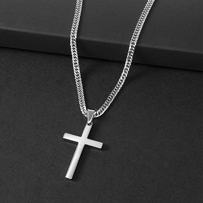Kreuz Kette Herren Edelstahl Silber Anhänger Halskette 28*15mm 55cm